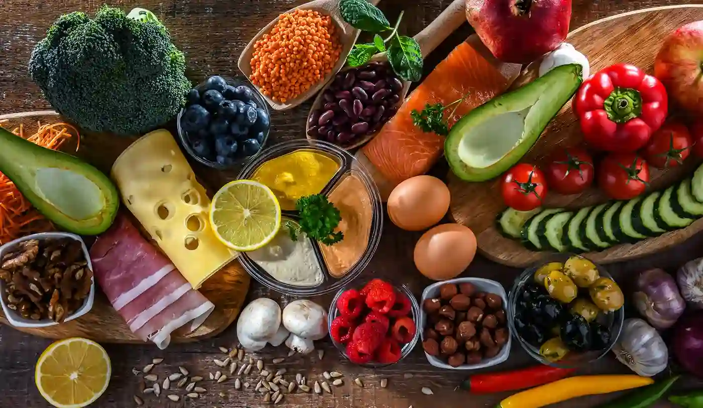 Healthy diet plan foods for women balanced nutrition meal ingredients weight loss clean eating fruits vegetables protein