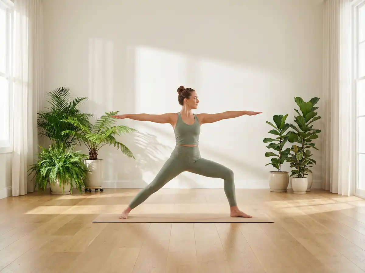Woman performing yoga pose in a fitness studio at Herspace